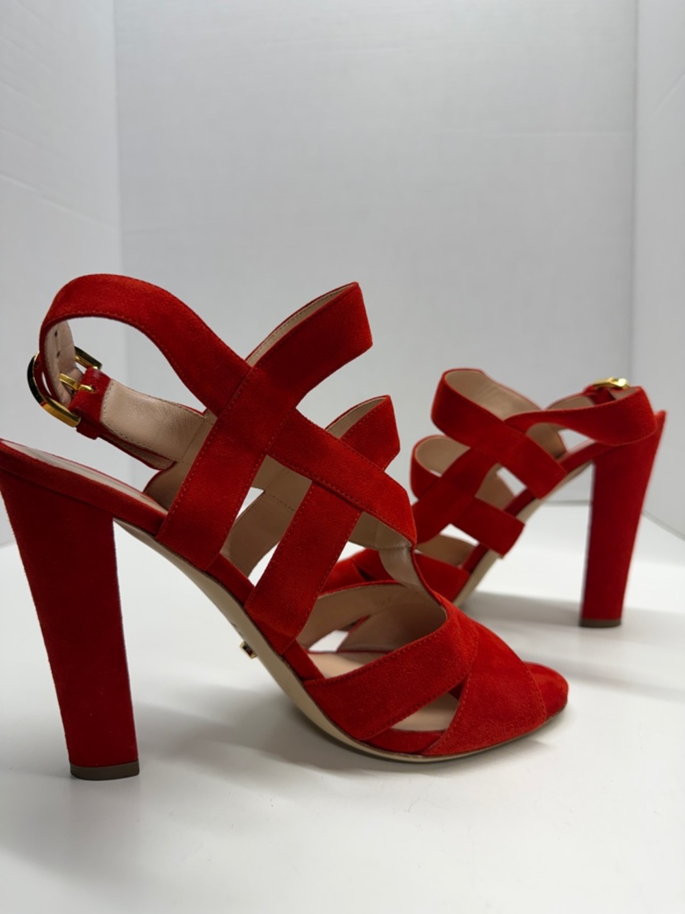 Sergio Rossi Heels High Heeled Shoes Suede Strappy Open Toe Adjustable Red 9.5 - Picture 5 of 8
